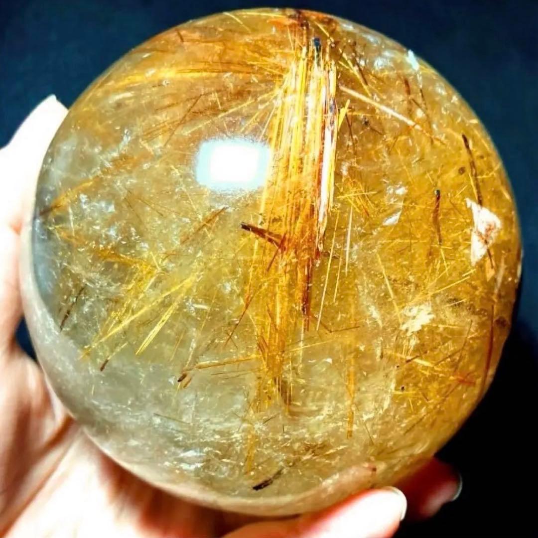 超絶綺麗✨超特大　95mm ゴールドルチルクォーツ　丸玉スフィア　金針水晶