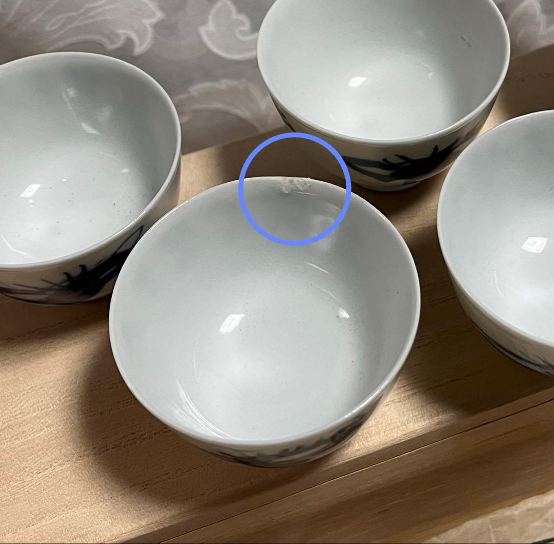 6代　高橋道八作　富岡鉄斎画　合作　煎茶椀5個　桐箱入り　骨董（１つホツ有り）