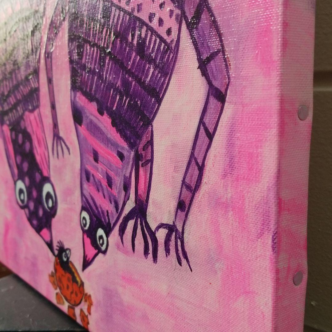 油絵　専用　卵のふ化を見る鳥のつがい