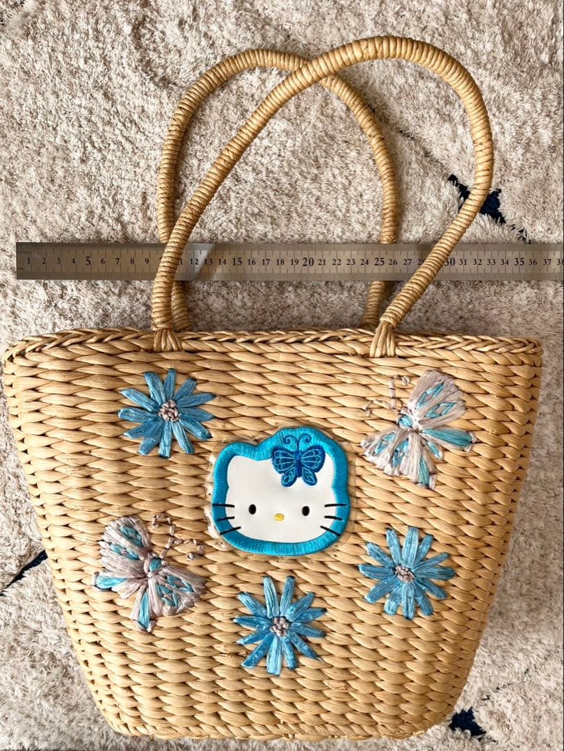 激レア ハローキティ カゴバッグ バタフライ　蝶々　レトロ　青