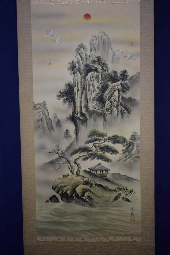 真作/洸龍/十二神将御家守護図/山水/舞鶴図/鶴/鹿/亀/布袋屋掛軸A-166