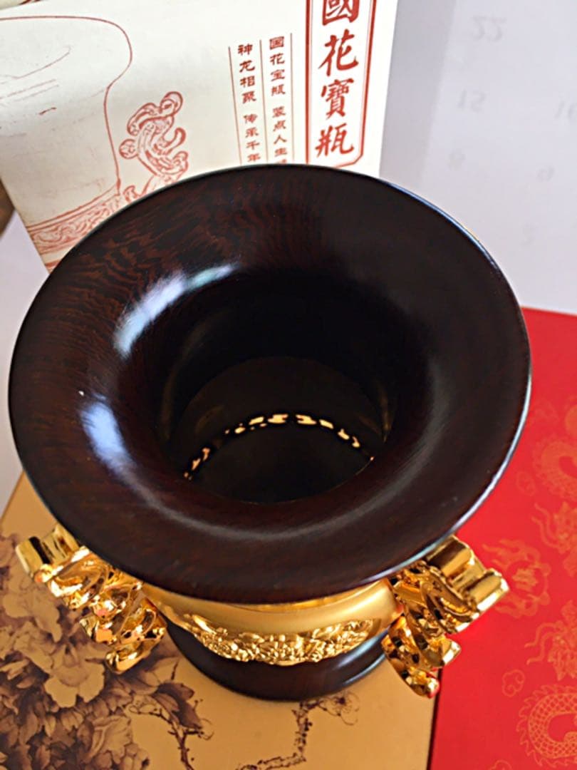 レア！中国名人彫刻芸術家の作品 浮き彫り彫金と紅木紫檀の芸術花瓶 セール！
