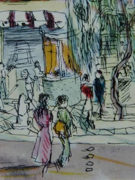 木村 荘八、銀座六丁目の西側、希少な額装用画集より、新品高級額装付、状態良好