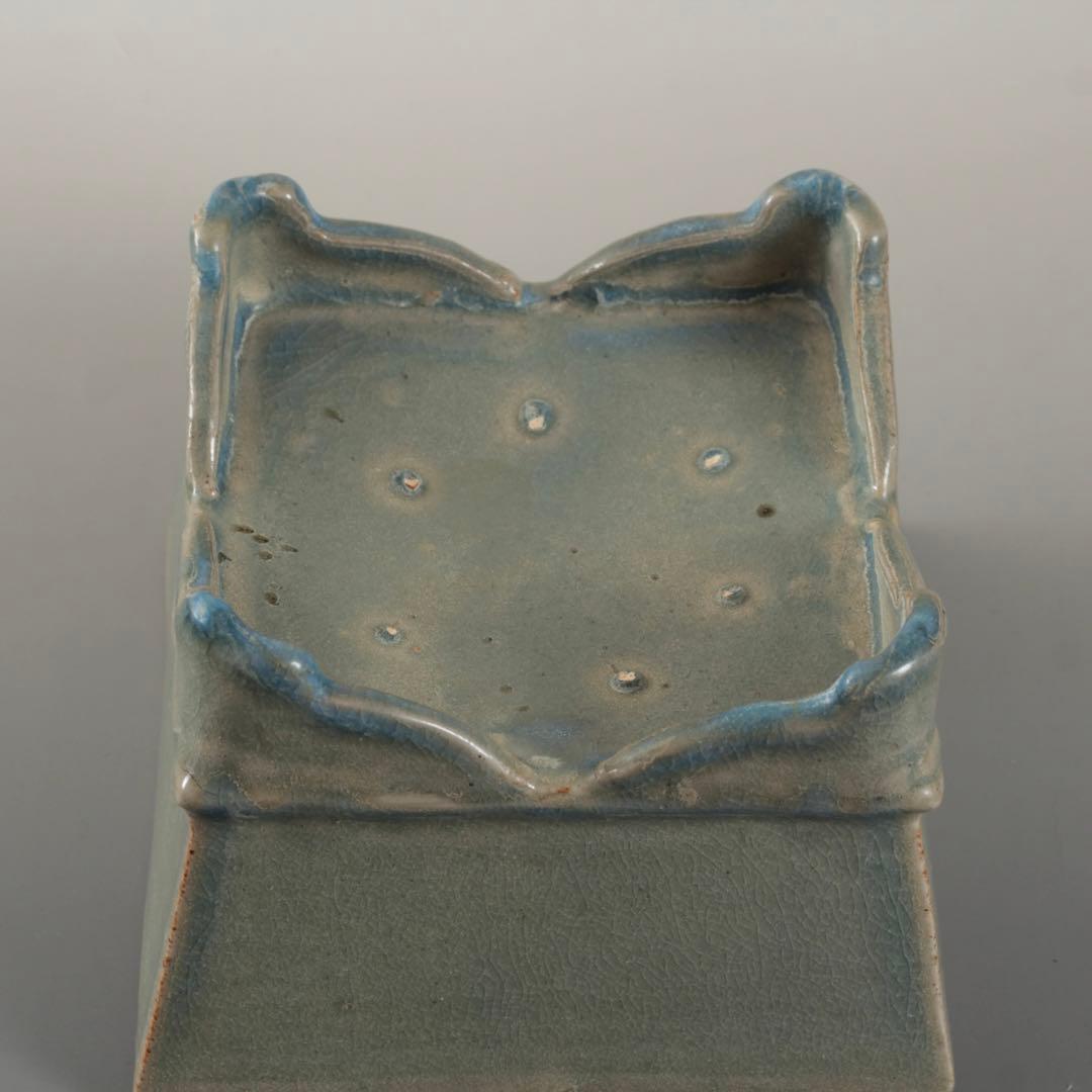 天晴釉 四方形 香炉 倣古 仿汝釉 清朝期？ 中国美術 青磁香炉 古美術 古道具