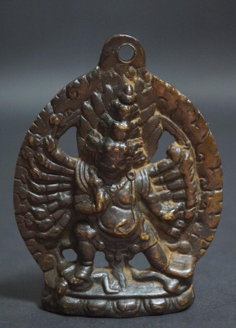 オールドチベット仏教 銅製 ドルジェマハカラカラチャクラ仏像 お守り仏像 懐中仏