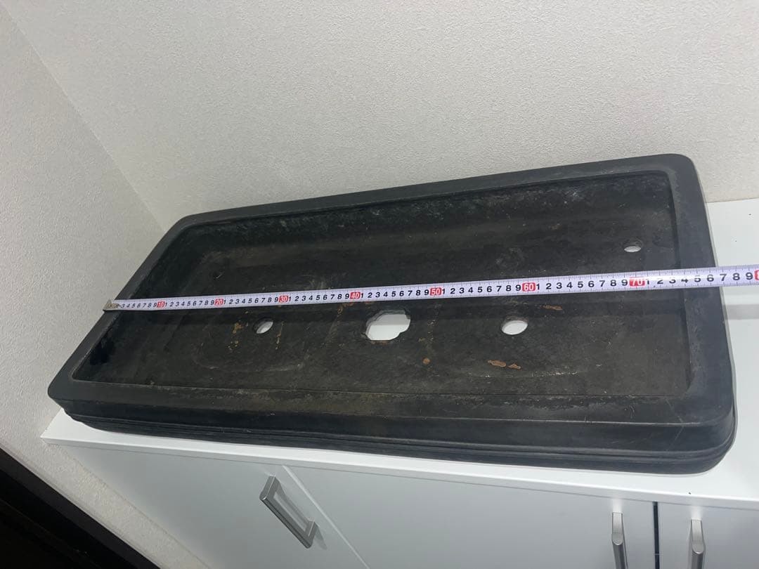 希少色　超特大鉢　中国宜興　黒泥中帯切足長方鉢　落款　盆栽鉢