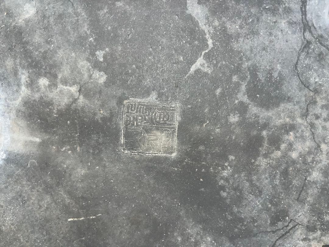 希少色　超特大鉢　中国宜興　黒泥中帯切足長方鉢　落款　盆栽鉢