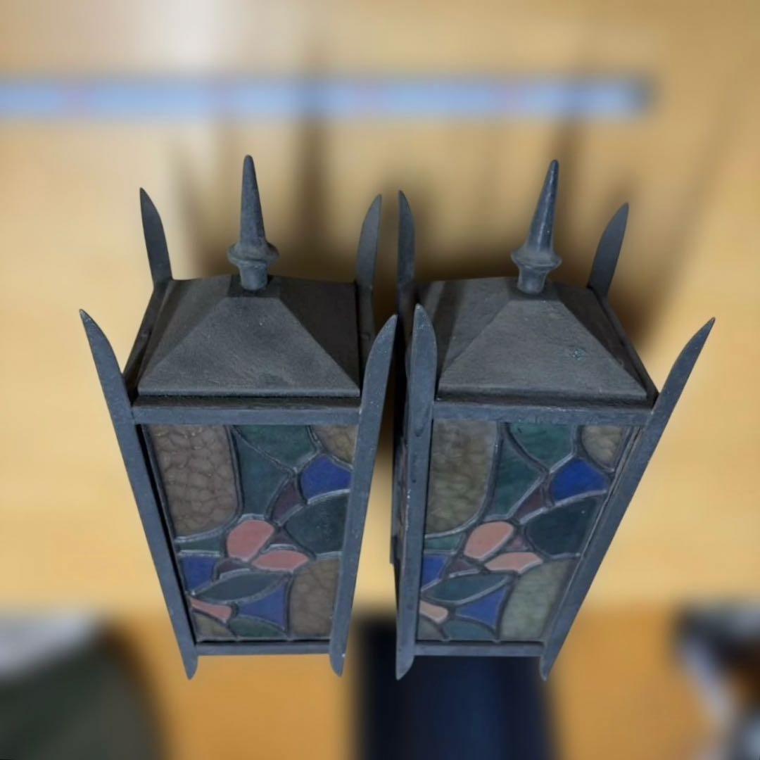 ステンドグラス ランタン 壁掛け照明 照明 ライト ヴィンテージ ジャンク品