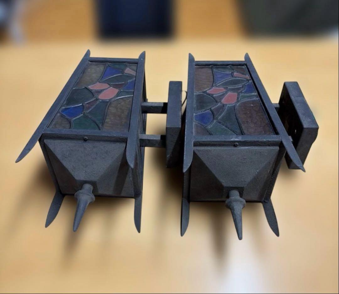 ステンドグラス ランタン 壁掛け照明 照明 ライト ヴィンテージ ジャンク品