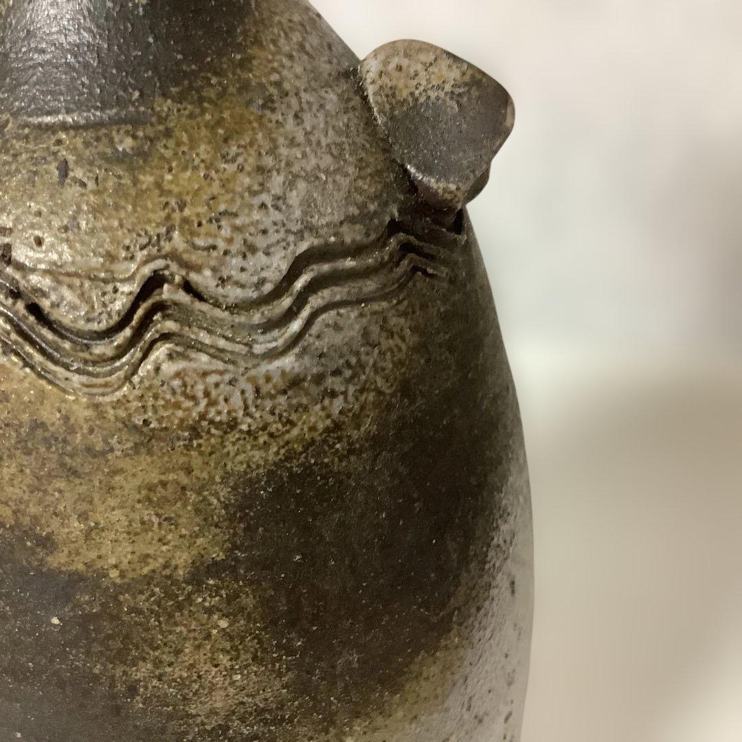 アンティーク　備前焼　花瓶　花入　陶春　徳田兼春　陶春作　箱付　美品　華道　花道