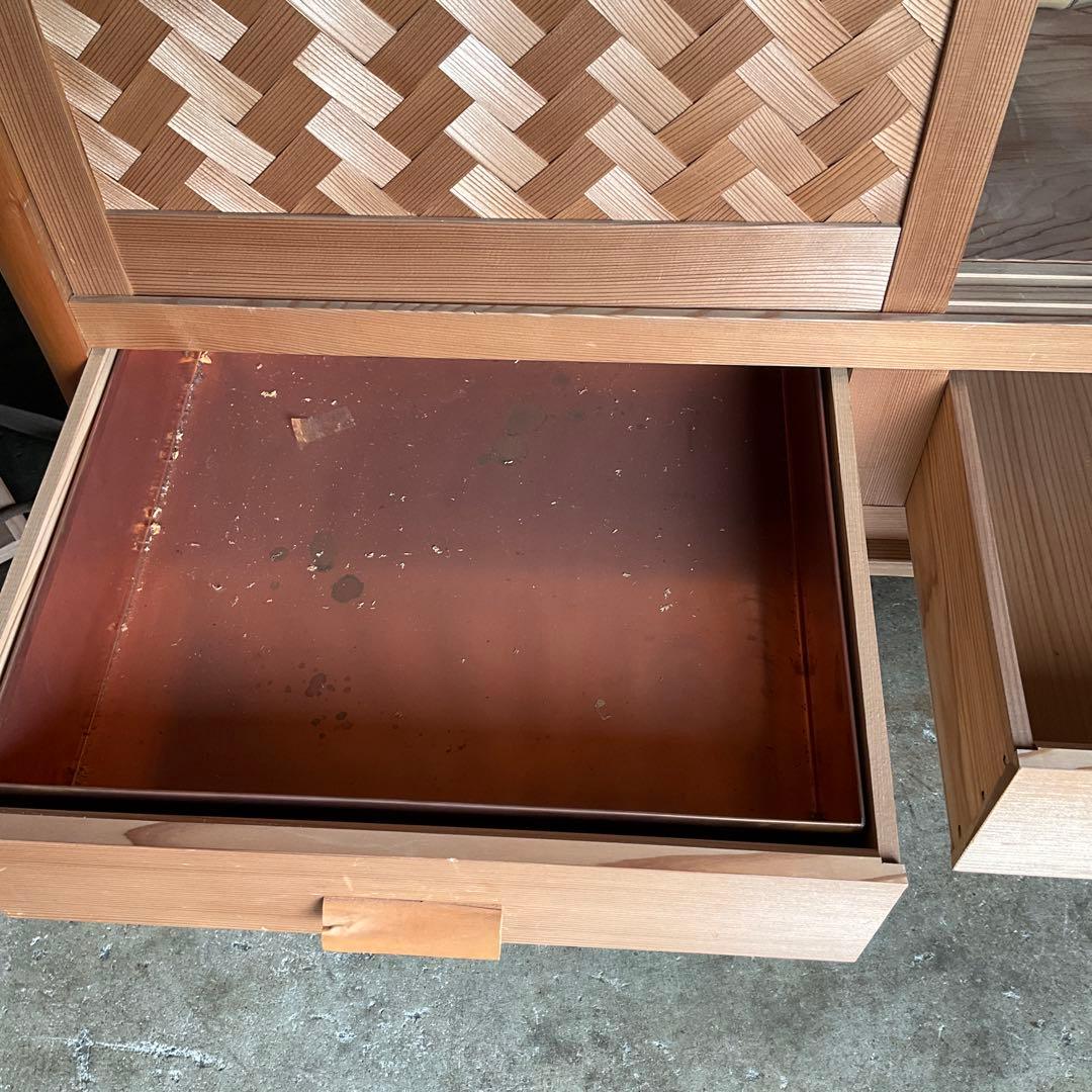 伝統工芸高級水屋道具杉無垢材網代引戸アジロ茶道具煎茶棚置水屋茶箪笥飾り棚和家具