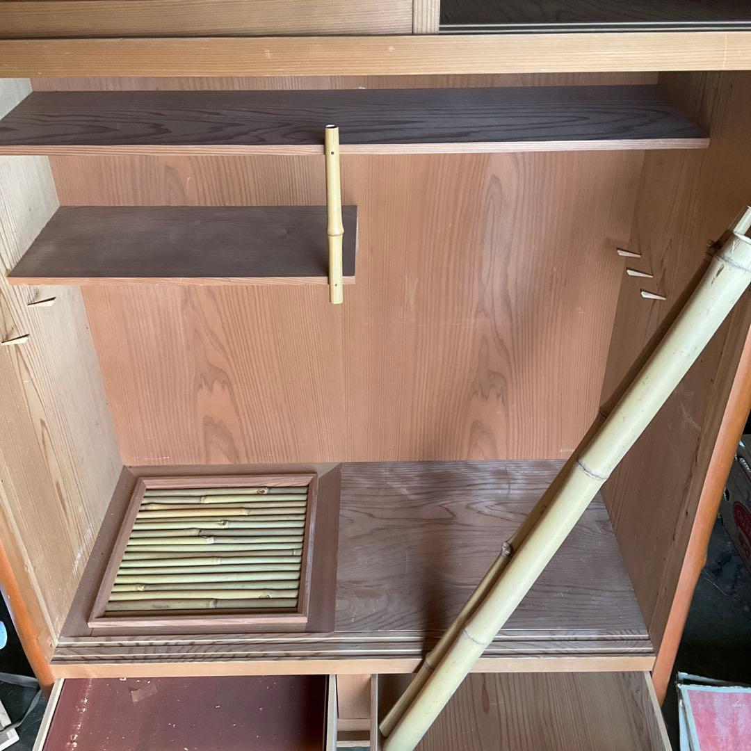 伝統工芸高級水屋道具杉無垢材網代引戸アジロ茶道具煎茶棚置水屋茶箪笥飾り棚和家具