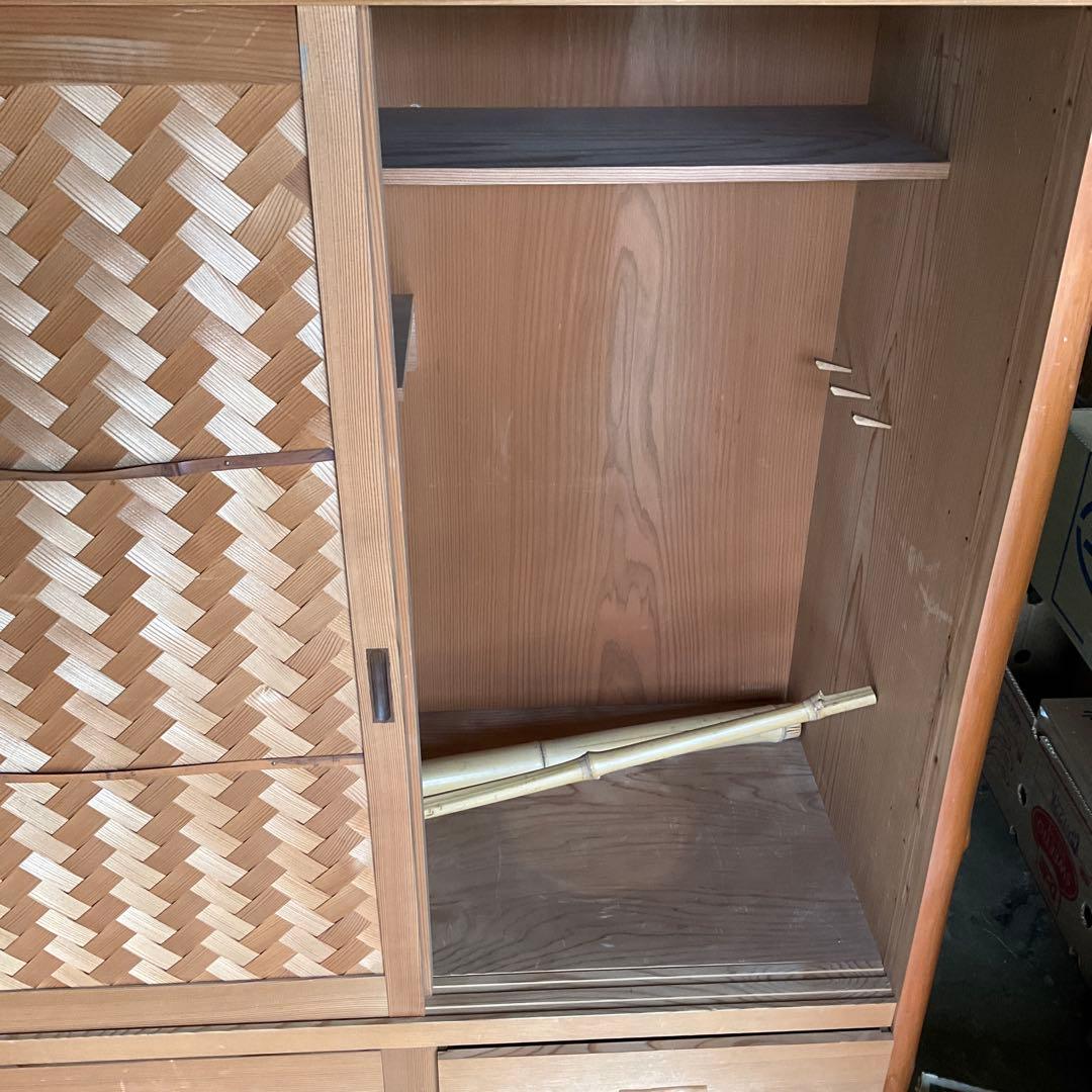 伝統工芸高級水屋道具杉無垢材網代引戸アジロ茶道具煎茶棚置水屋茶箪笥飾り棚和家具