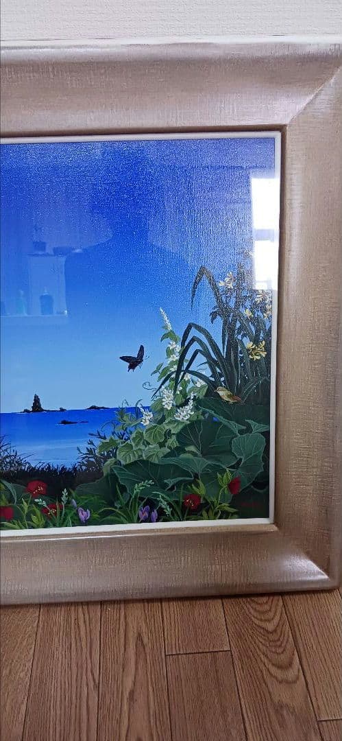 期間限定 得市！真作 北久美子「風の譜」油彩10号 孔雀・南国花鳥画人気画家