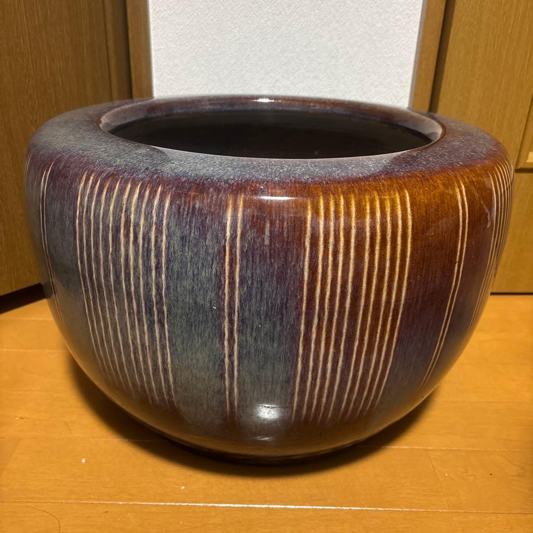 火鉢 海鼠釉 鉢 金魚鉢 睡蓮鉢 染付 メダカ鉢 釜道具 灰道具