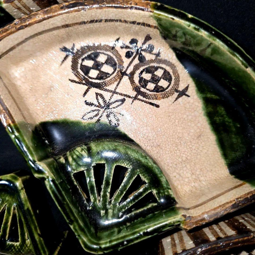 織部焼　扇面　向付　8客セット　3点猫足付き　山口茂作　茶道具/懐石道具