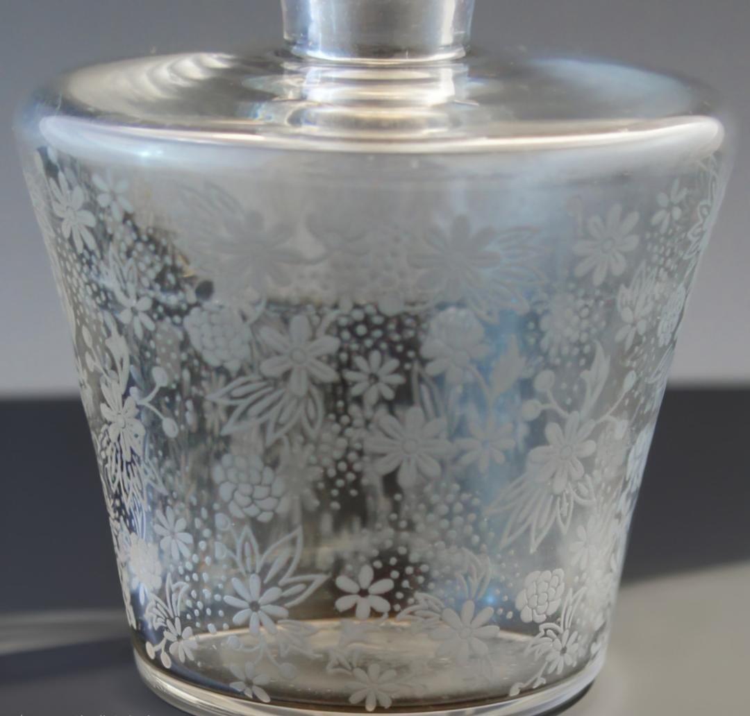 希少!オールドバカラエリザベート花柄エッチングガラス容器 蓋付き