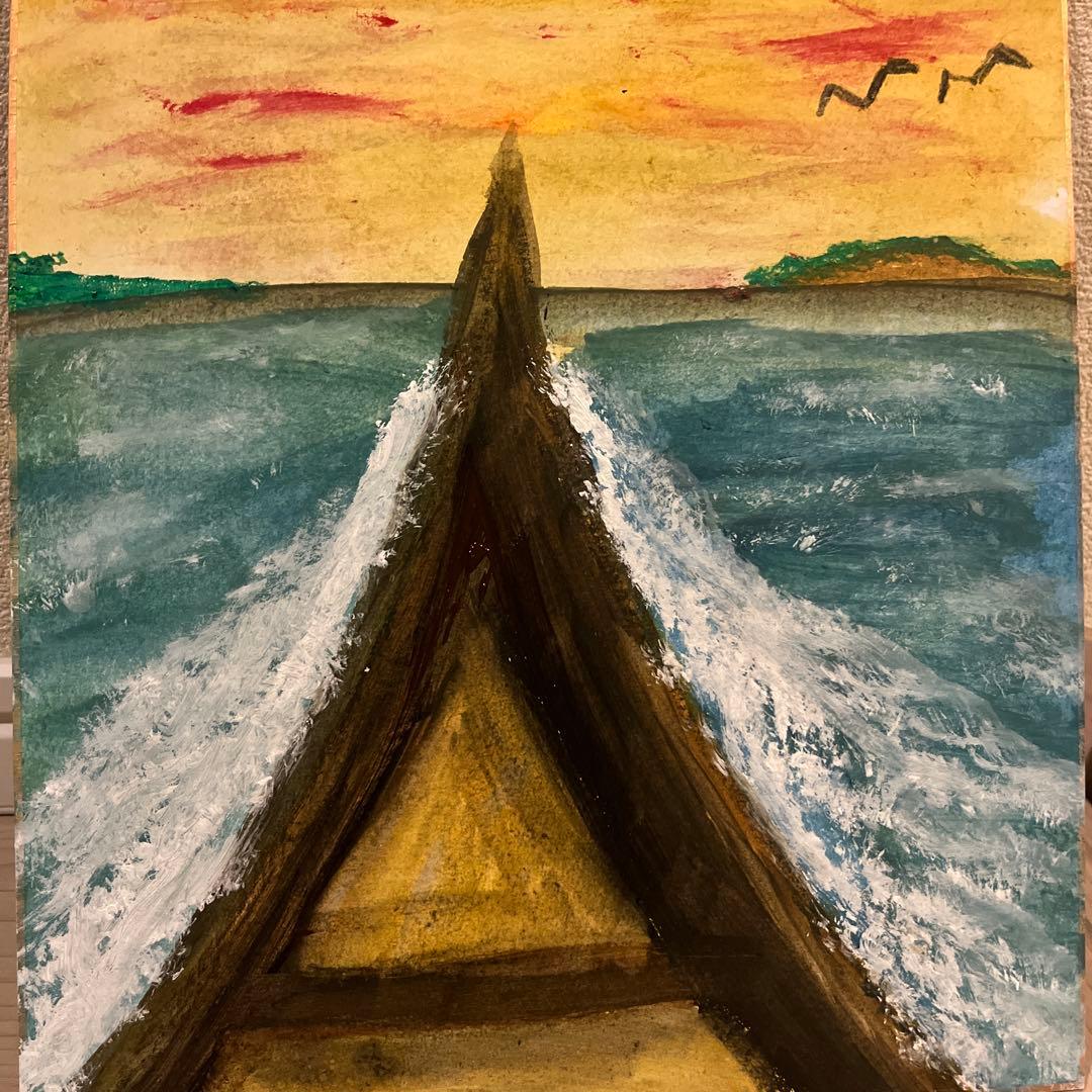 ボートと海の風景画 27✖️24