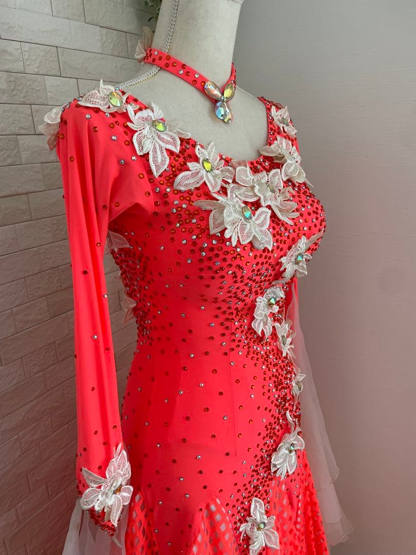 社交ダンスドレス ⭐️コーラルピンク　Mサイズ