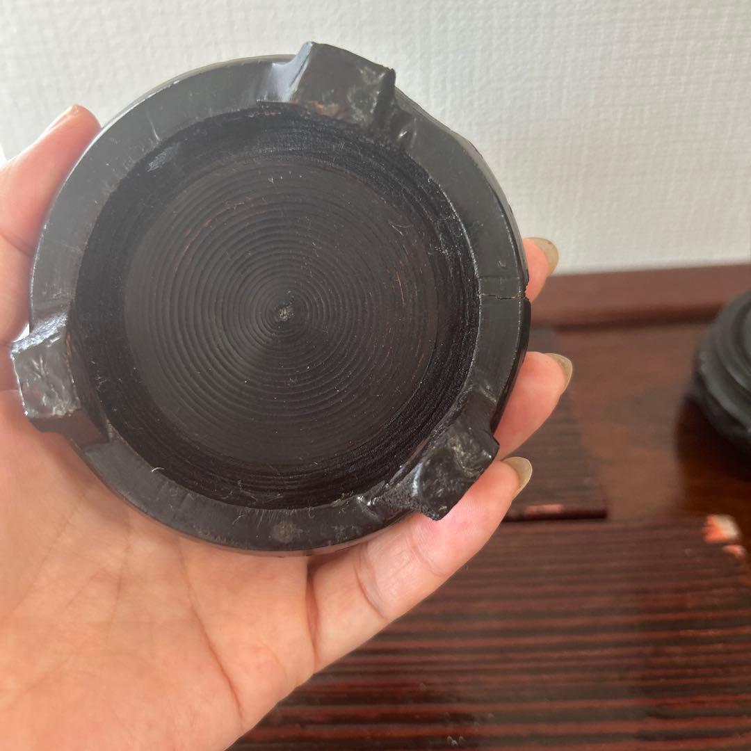 中国古美術 古玩 花瓶 黒堆朱 木製円台付 堆朱