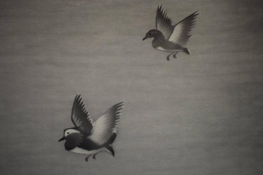 真作/笠井利之/雪景オシドリ図/桐共箱二重箱付/布袋屋掛軸HI-572