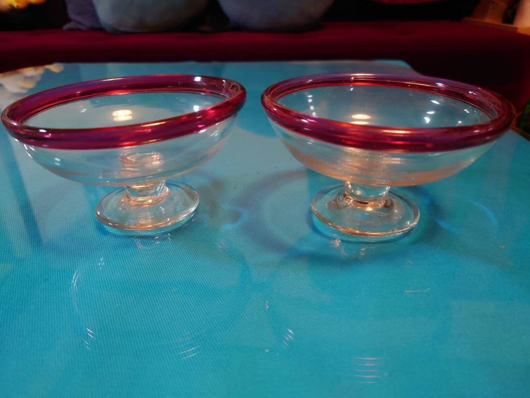 氷コップ 乳白色 吹きガラス 大正ロマン レトロ 赤 4個セット