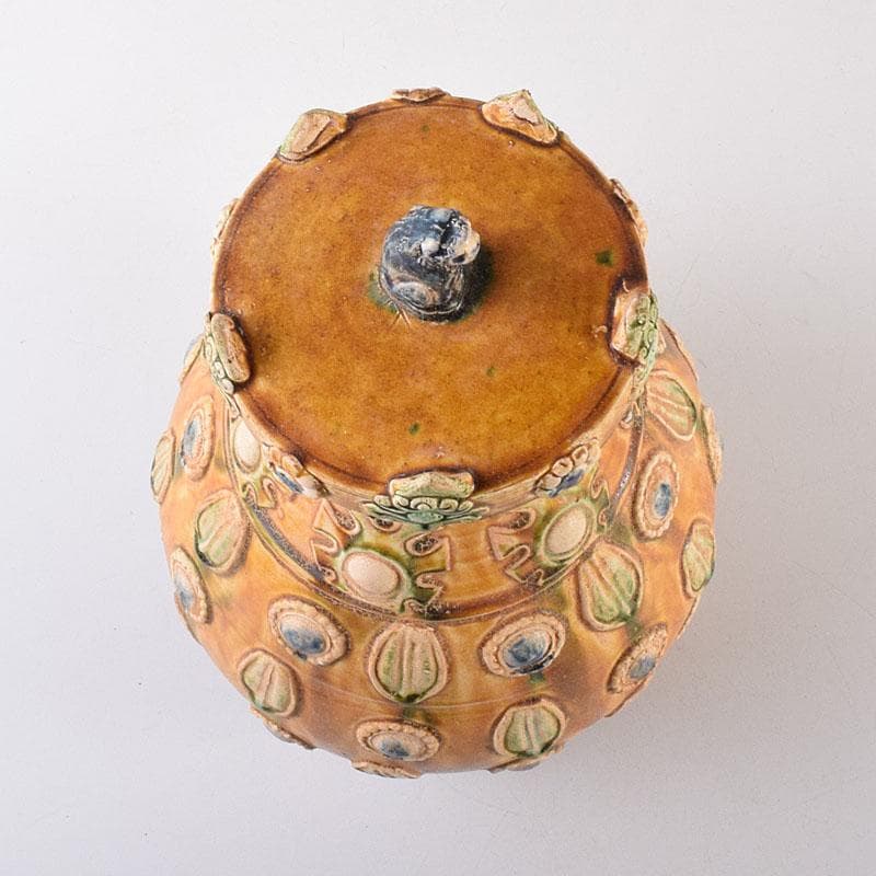 中国　唐三彩　蓋壷　飾壷　C　R8561H