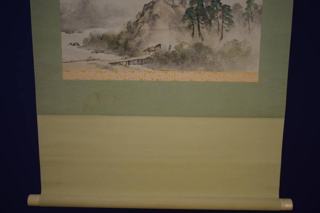 真作/佐藤古岫/山渓晴秀図/山水馬人物図/桐共箱付/布袋屋掛軸HI-674