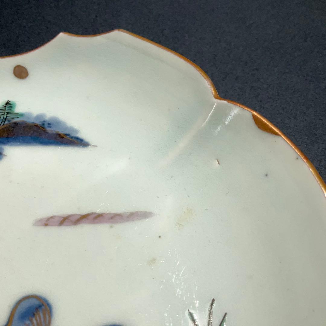 伊万里金襴手馬図変形皿　江戸　古伊万里　金直し　R0917w1ダH