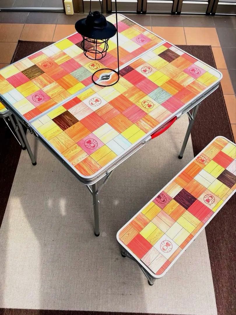 コールマン　カラフル木目調　モザイク　折りたたみテーブルセット