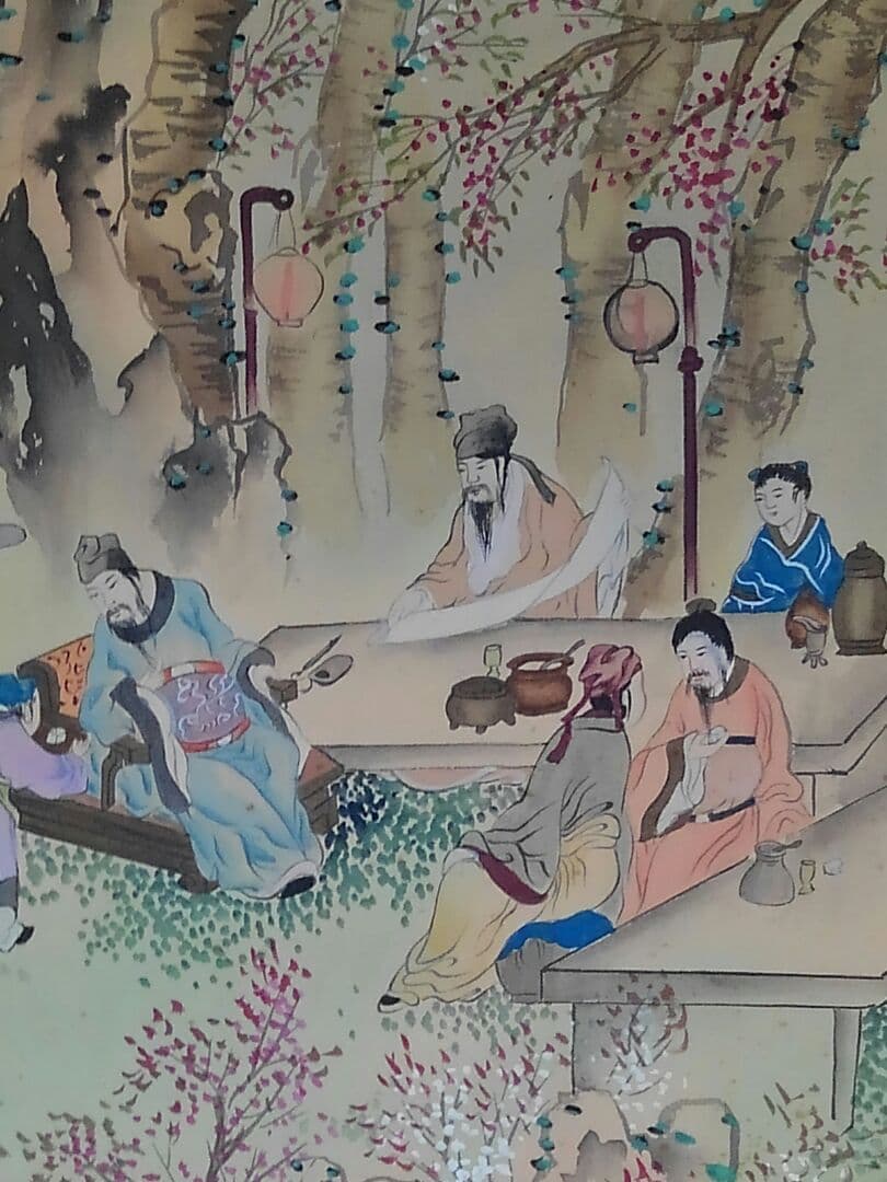 ♥中国製　掛軸　【春夜桃季園】　掛け軸