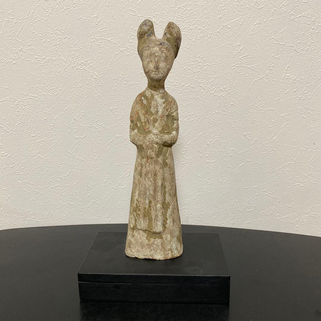 中国美術 唐 加彩 婦人俑 置物