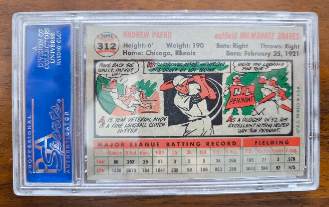 ゲームセンター・ゲームカード ANDY PAFKO 1956 TOPPS #312 PSA 8(OC)