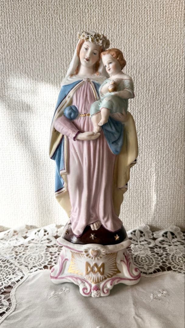 アンティーク フランス レトゥ モージェ ビスク磁器聖母像