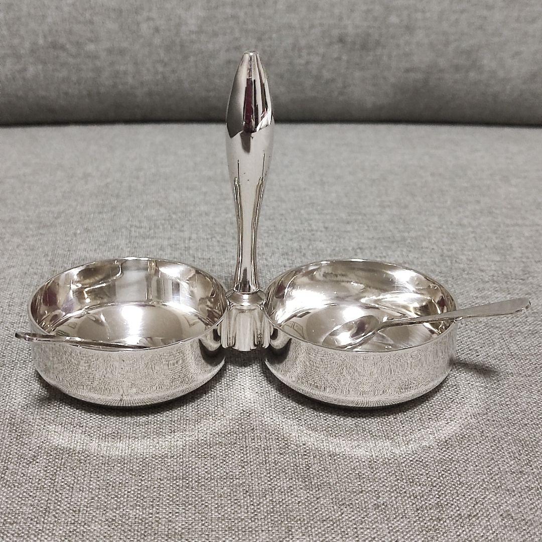 シルバープレート　調味料スタンド　ソルト&ペッパー　塩コショウ入れ　スプーン付