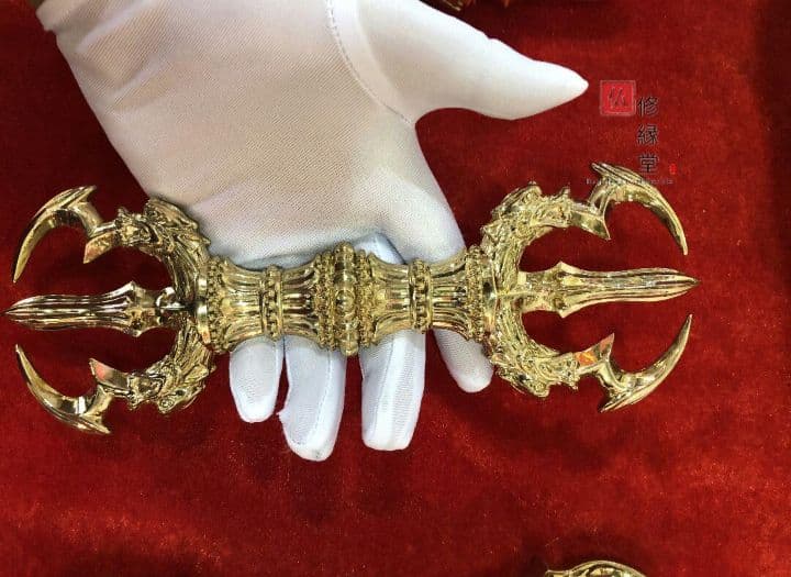 密教法具 四大明王 法器 三鈷杵 金剛杵 真鍮金メッキ 23cm