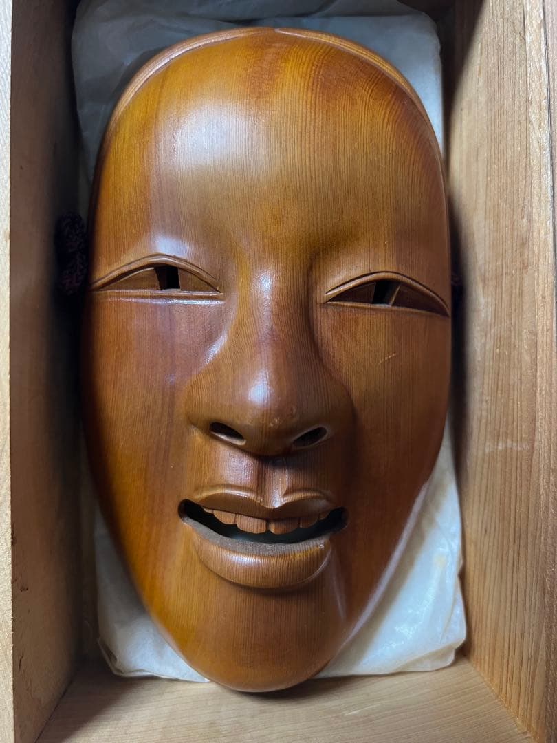 能面（檜）木彫ヴィンテージ 40年前 未使用・美品 箱付き