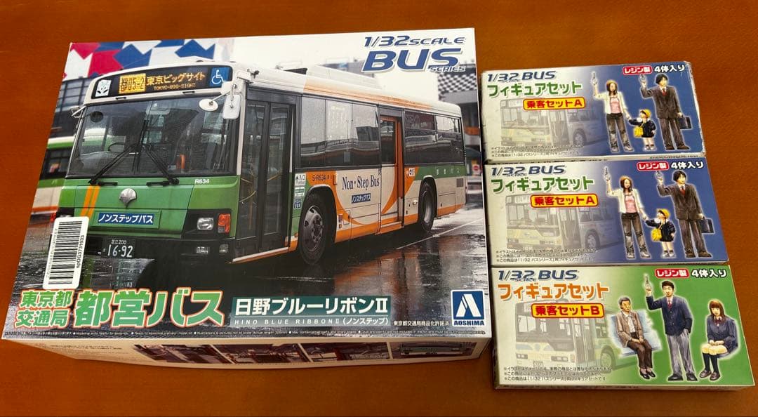1/32 都営バス 日野ブルーリボン➕バス用1/32乗客フィギュアA、Bセット