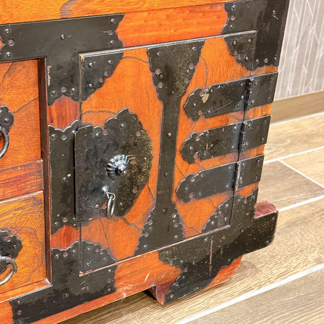 【美品】仙台箪笥風 民芸箪笥 和家具 小箪笥 車輪付き 鉄金具 木製 収納棚