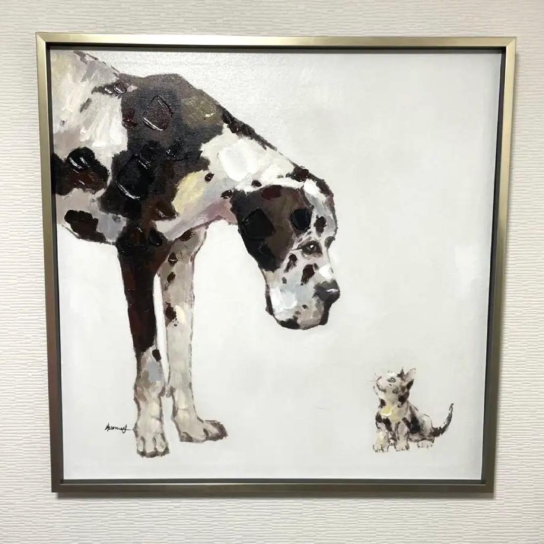 犬と猫　絵画 オイルペイントアート ベストフレンド (L) 油絵　犬と猫