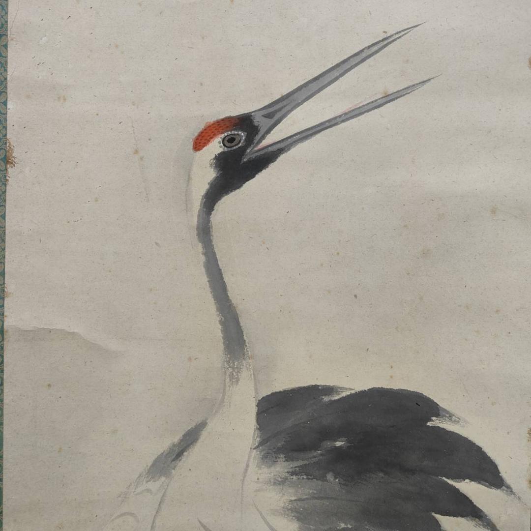 真作/四田観水/双鶴図/鶴/花鳥/布袋屋掛軸A-647