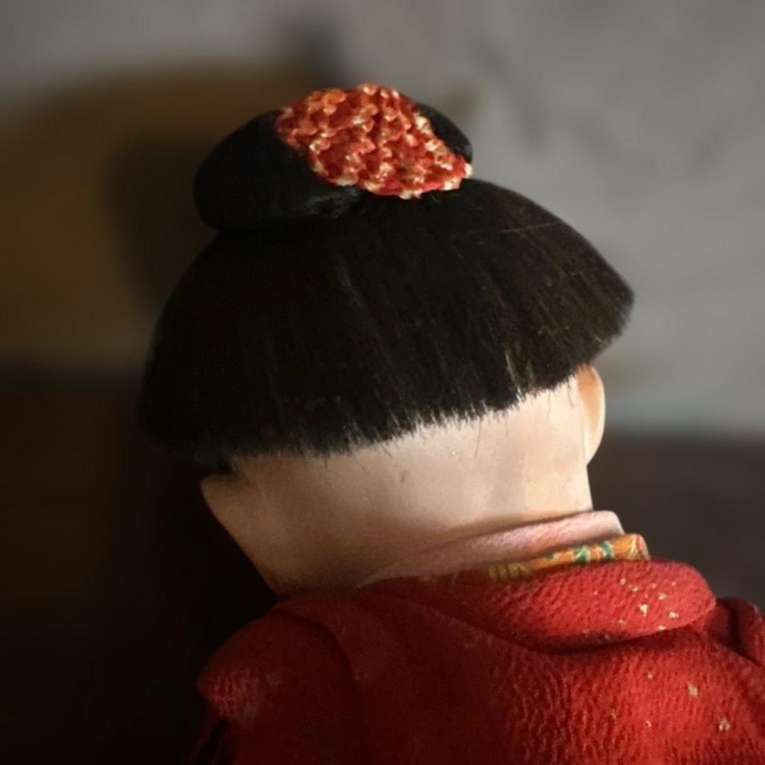 瞬間的お値下げ‼️ヴィンテージ　市松人形 赤と緑の花柄着物　幼子　かわいいあんよ