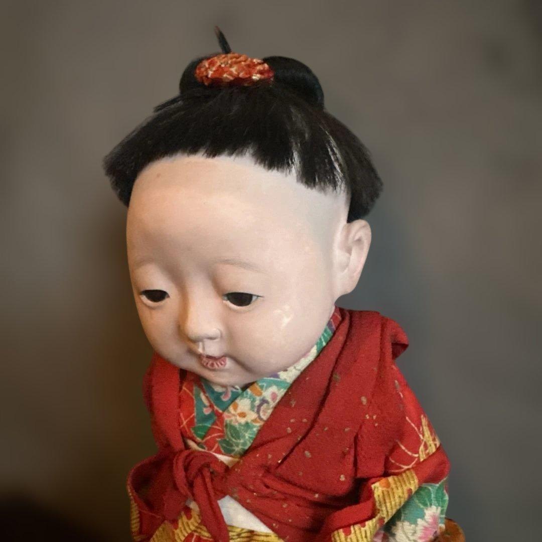 瞬間的お値下げ‼️ヴィンテージ　市松人形 赤と緑の花柄着物　幼子　かわいいあんよ