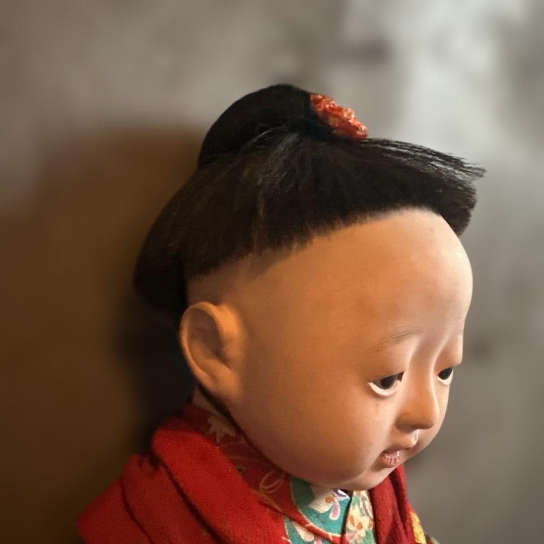 瞬間的お値下げ‼️ヴィンテージ　市松人形 赤と緑の花柄着物　幼子　かわいいあんよ