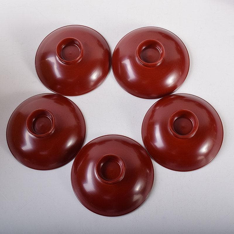 和食器　松谷窯　内染付　陶漆　蓋物　蓋碗　５客　共箱　M　R8058C