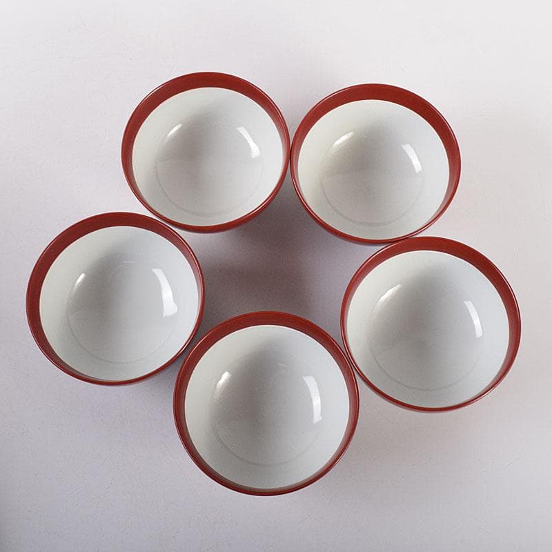 和食器　松谷窯　内染付　陶漆　蓋物　蓋碗　５客　共箱　M　R8058C