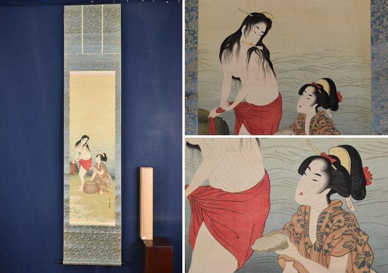 【複製】喜多川歌麿/海女図/工芸品/掛軸/名家伝来/AA-812