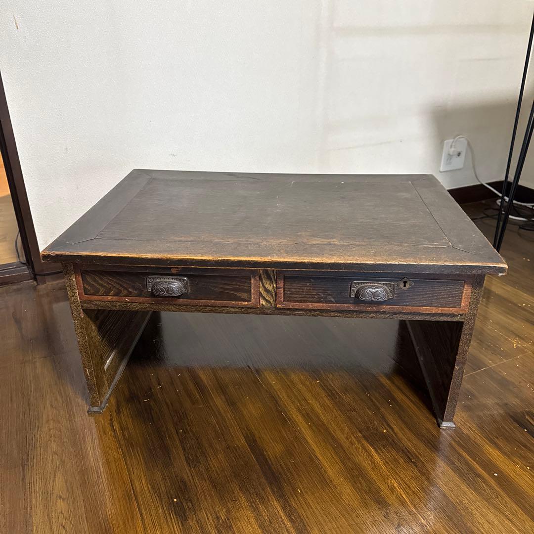 【セール〜1/30】レトロ家具 | 木製ダークブラウン座卓 引き出し2つ