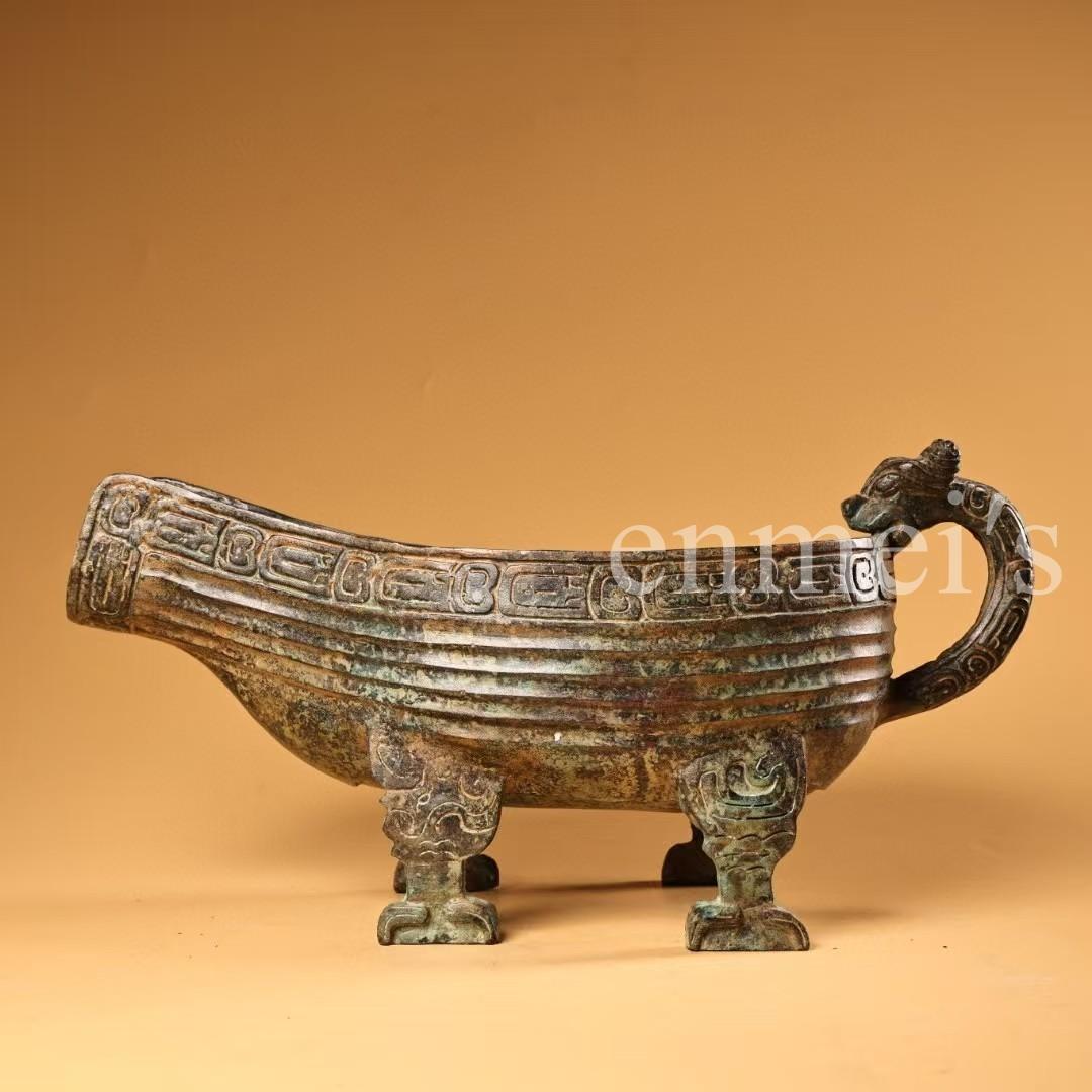 中国古美術・旧蔵青銅酒具・純銅密彫・純手作り・高浮彫・置物・酒器・茶道具