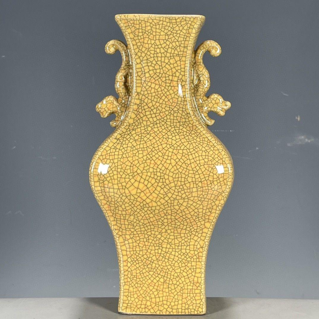 宋哥窯金糸鉄線開片両耳賞瓶 景徳鎮  装飾品 現代工芸品美術品 置物